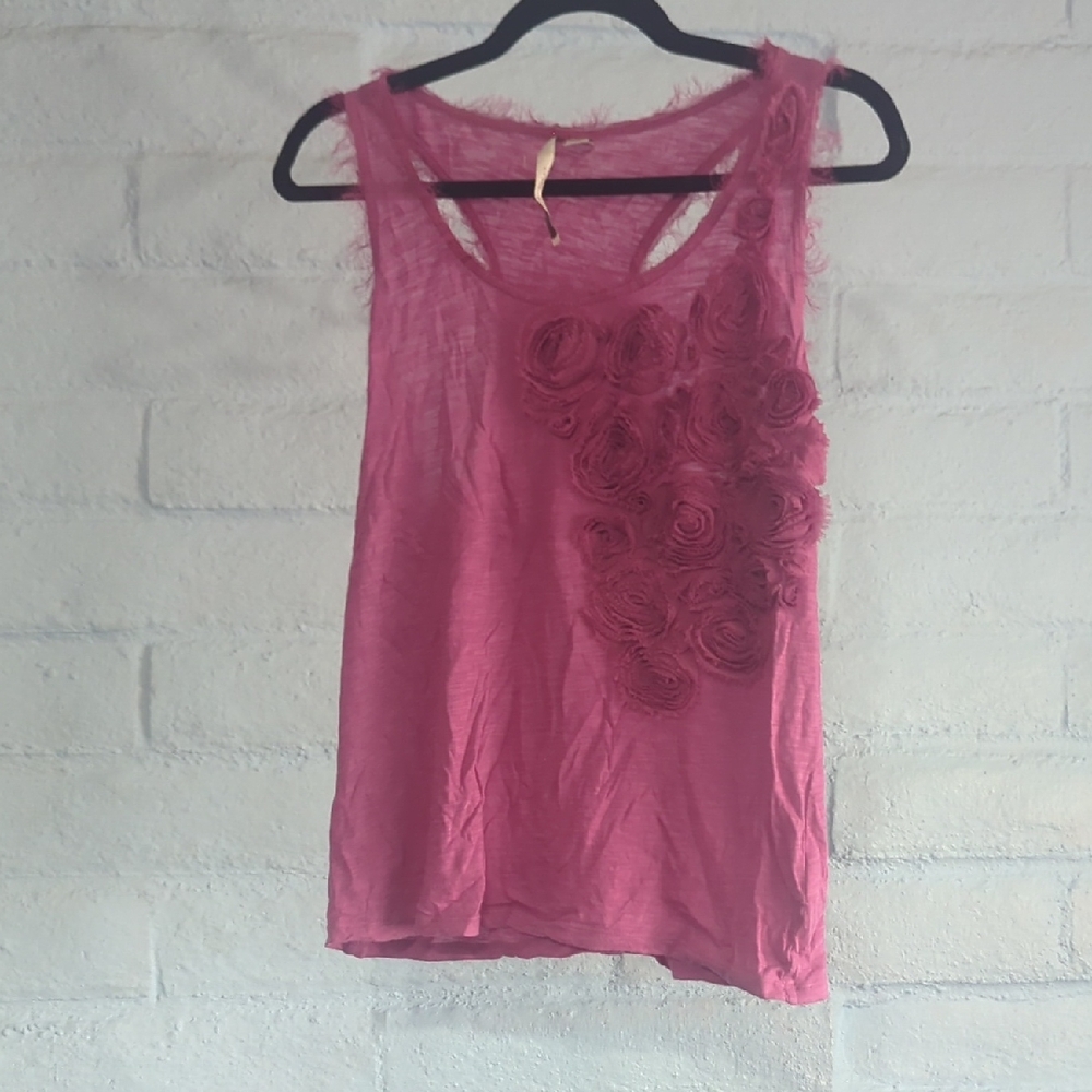 LC Lauren Conrad Pink Ruffled Eyelash Tank Top